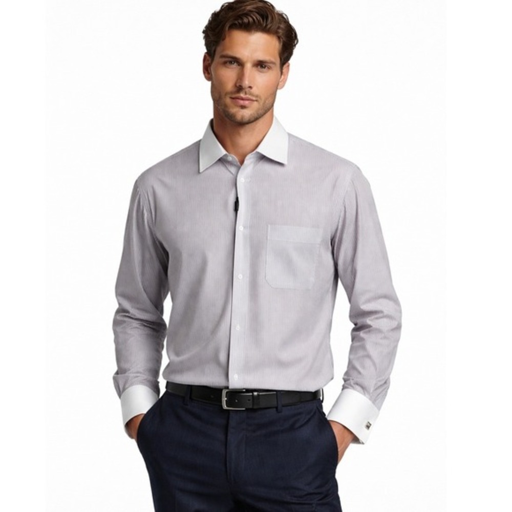 Steven‎ Land Dress Shirt Mens 17 34/35 Tall Lavender Contrast Collar French Cuff